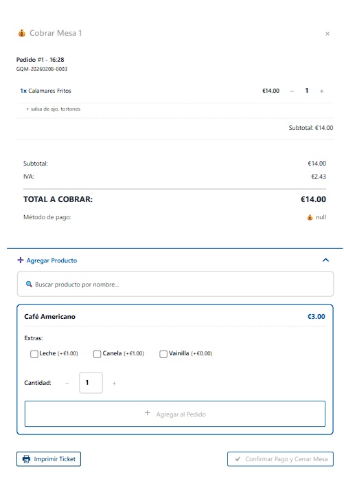 Ticket de cuenta listo para imprimir